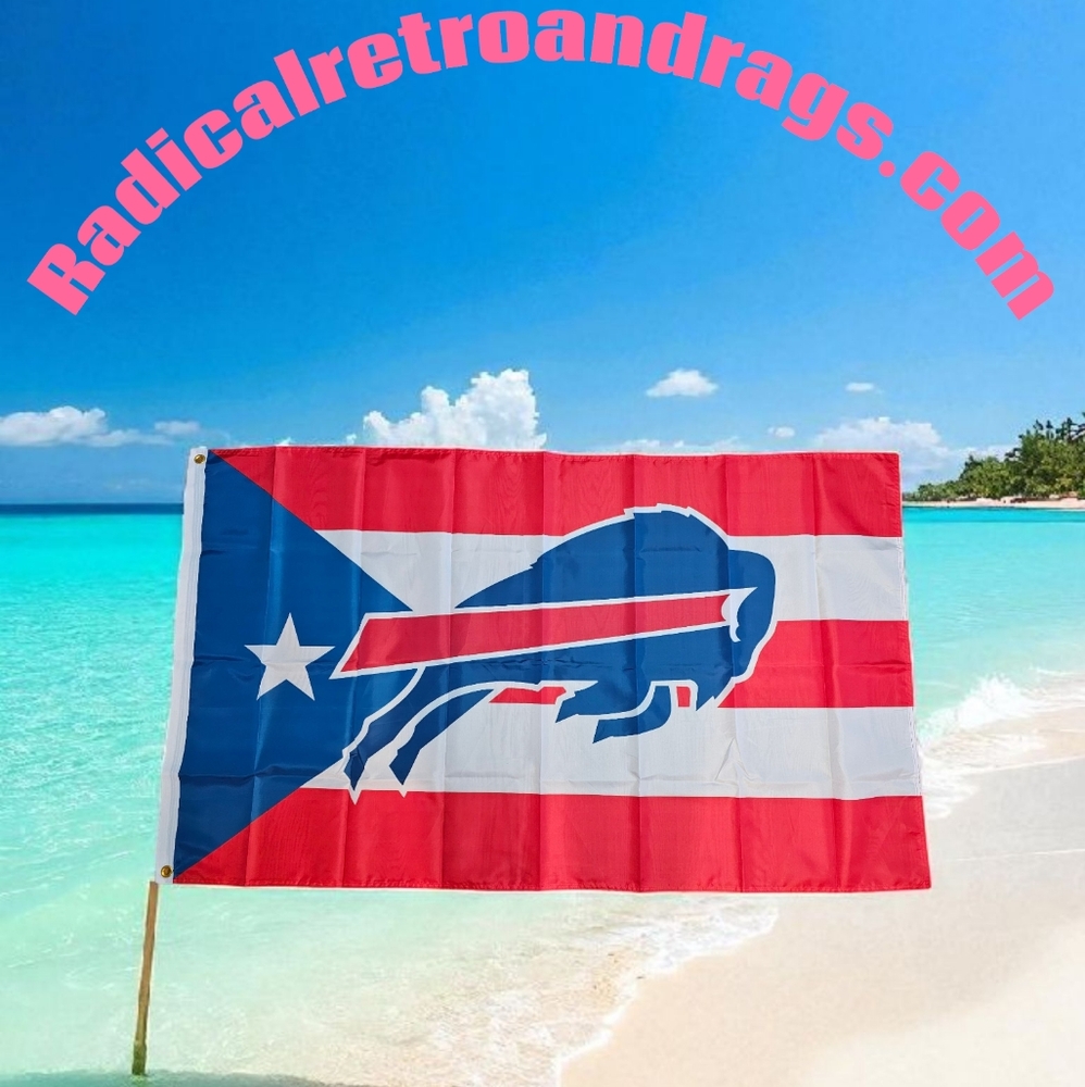 Red and White Flag with Buffalo Design
